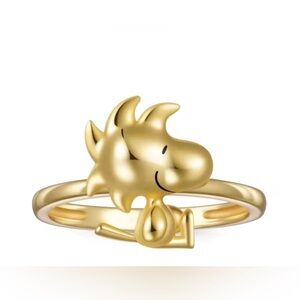 18K Gold Over Sterling Silver Peanuts Woodstock Ring Snoopy Bird Comic Character